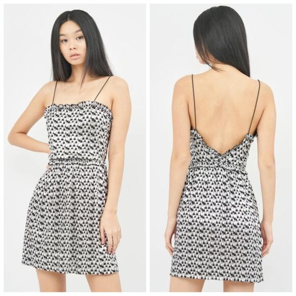 ZARA Womens Metallic Silver Checkered Mini Dress Size Medium Date Night Low Back - Picture 1 of 9